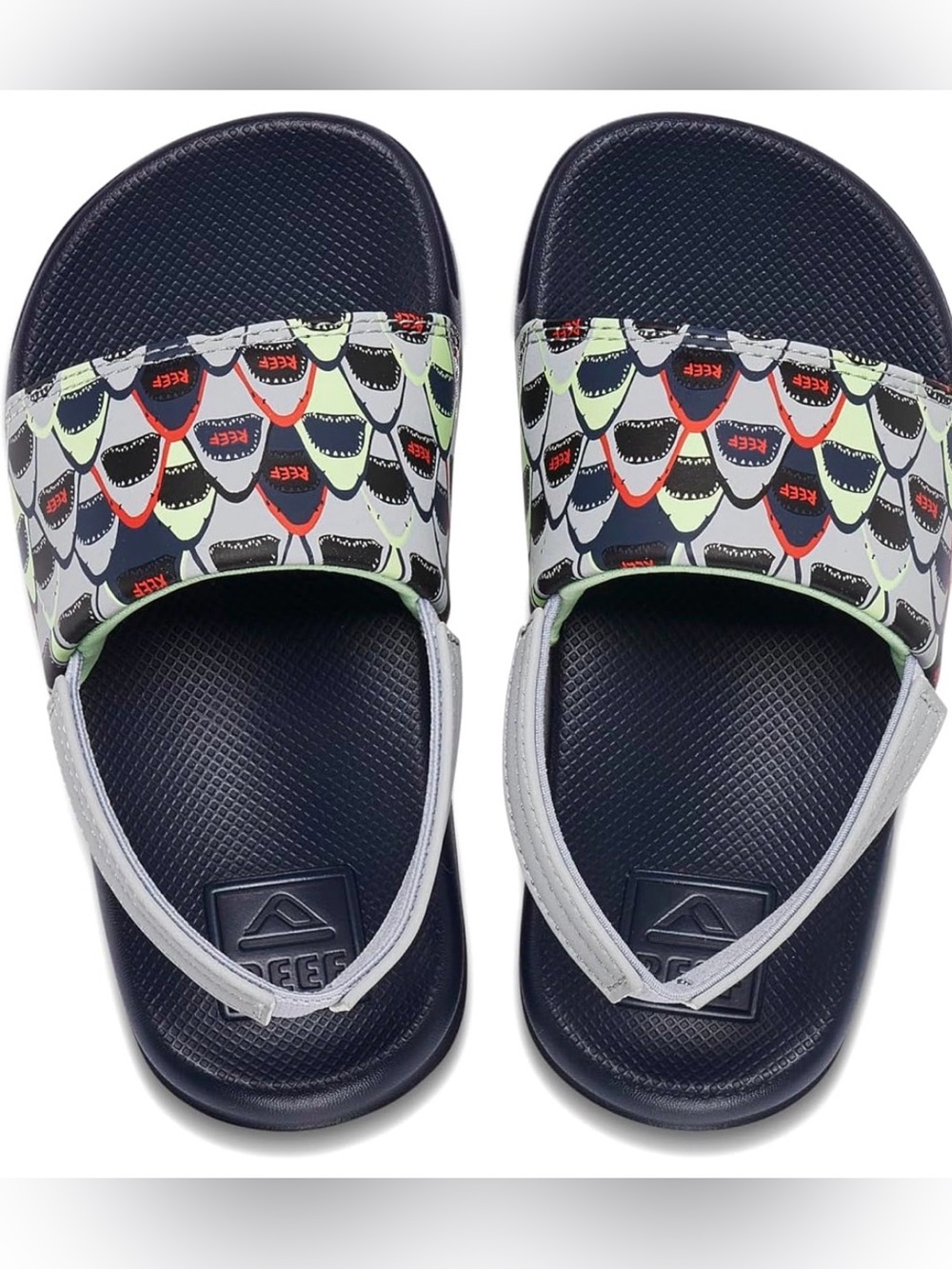 Reef kids boys sandals little one slide size 8 blue shark print beach pool
